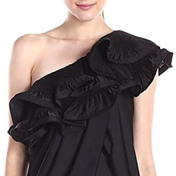 BCBGMaxAzria New DRESS One-Shoulder Ruffle Layered BLACK Mini Party Club NWT - Picture 3 of 14